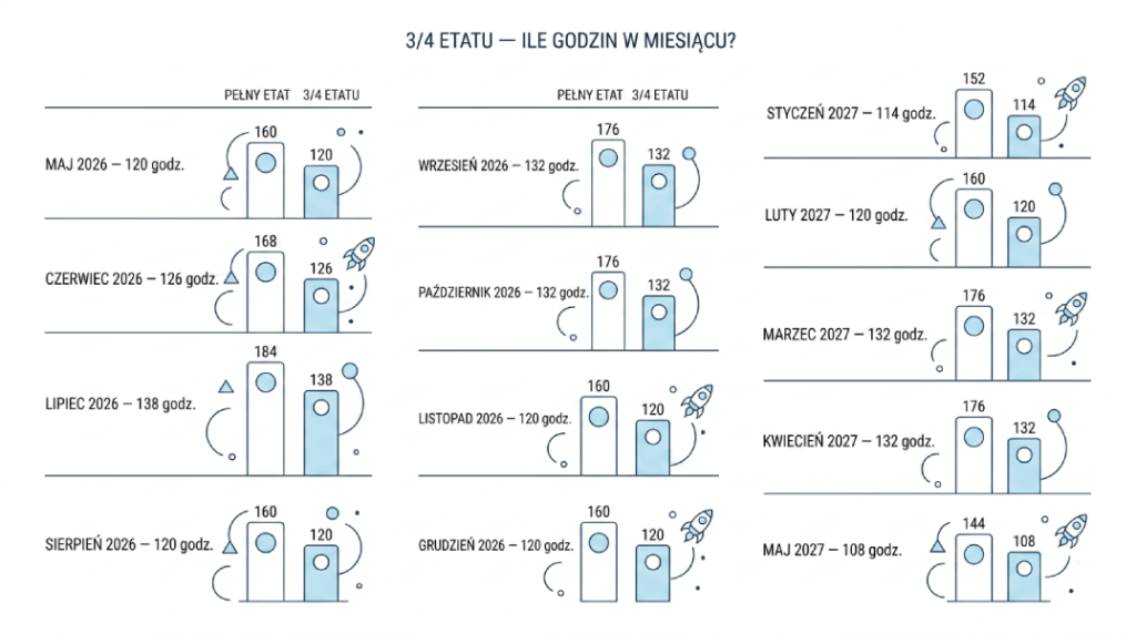 3/4 etatu ile to godzin